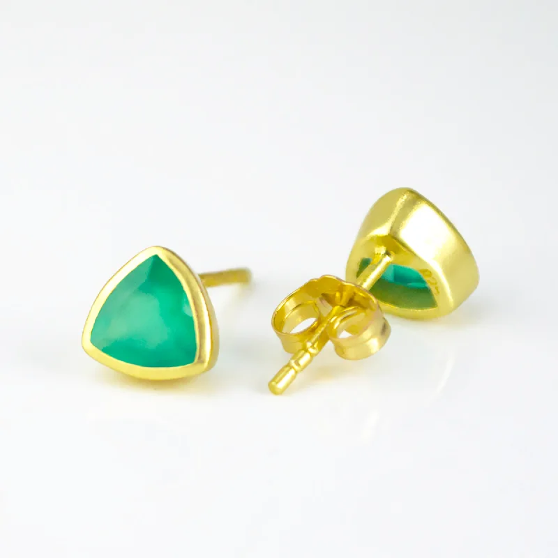 Rhinestone - Embellished Crown - Shaped Stud Earrings for a Princess - Inspired LookMinimalist Green Onyx Triangle Studs • May Birthstone