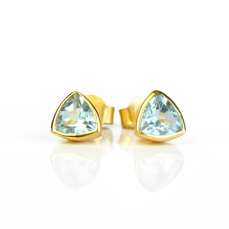 Rose Gold - Tone Geometric - Patterned Stud Earrings for a Modern and Trendy LookMinimalist Sky Blue Topaz Triangle Studs • December Birthstone