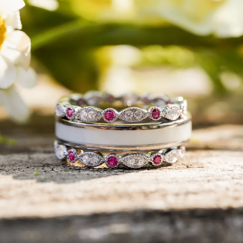 Enamel - Coated Women's Rings in Bright, Bold ColorsThe Ladybird & Pink Vintage Stacker Set