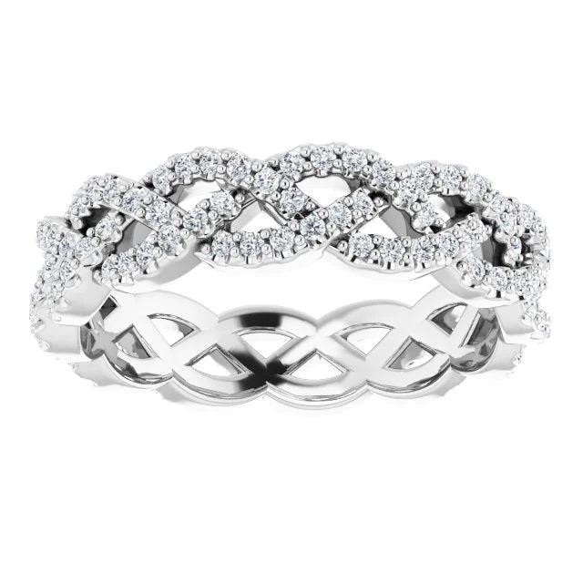 Art Deco - Inspired Women's Diamond Rings with Geometric Designs and Baguette - Cut Diamonds0.72 ct. Round Diamond Open Braid Design Eternity Band