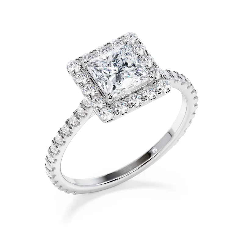 Asscher - cut diamond engagement ring with a pavé - set eternity band in platinumAdelphi