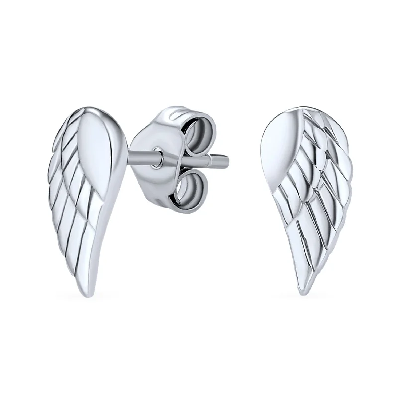 Adjustable - Back Crystal Stud Earrings in Clear for a Sparkling and Versatile PieceDelicate Guardian Angel Wing Feather Stud Earrings, Sterling Silver for Cartilage