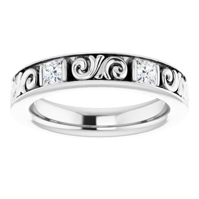 Vintage - Style Women's Diamond Rings with Floral - Engraved Bands and Multiple Diamond Accents1.08 ct. Princess Diamond Eternity Band Vintage Inspired Ring