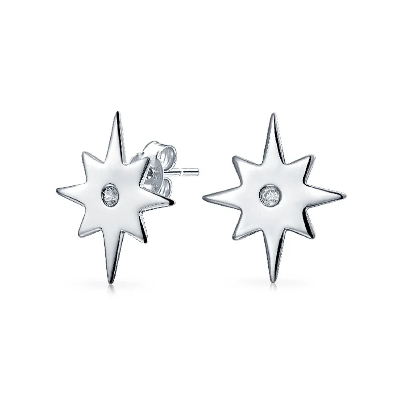 Laser - Engraved Initial Stud Earrings in Silver for a Personalized and Customized AccessoryTrendy Petite CZ Stud Earrings with Celestial Polaris North Star Design in Sterling Silver