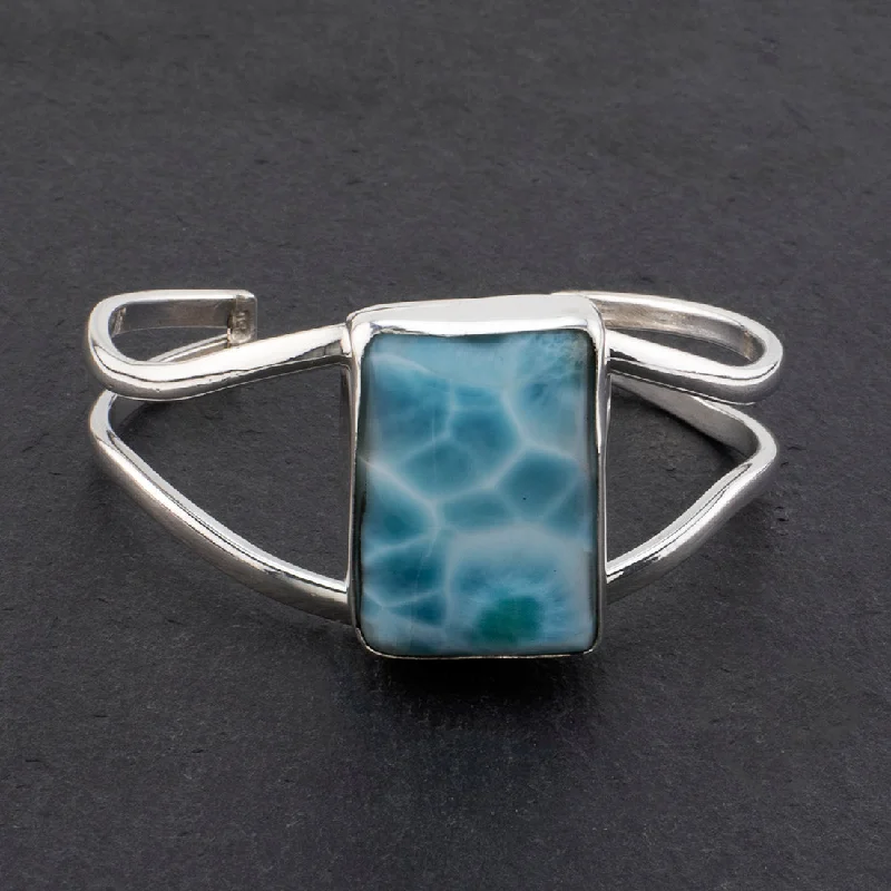 Rhinestone - Embellished Women's Cuff Bracelets in Silver for a Sparkling and Festive LookLarge Rectangle Larimar Stone Cuff Bracelet