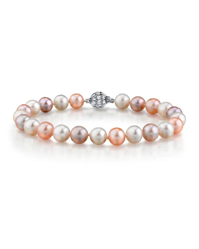 Pink Freshwater Pearl Bracelets with Cubic Zirconia Embellishments for a Feminine Touch7.0-7.5mm Multicolor Freshwater Pearl Bracelet - AAAA Quality