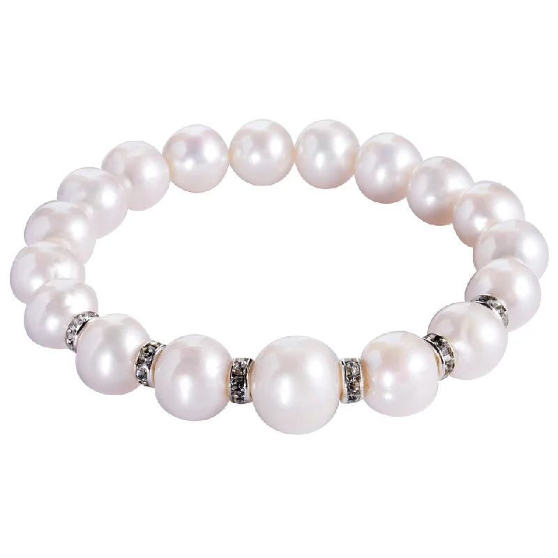 Stretch Pearl Bracelets with Elastic Cord for Easy WearDaVonna White Freshwater Pearls and Cubic Zirconia Stretch Bracelet (9-12mm)