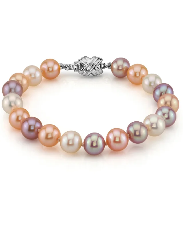 Vintage - Inspired Pearl Bracelets with Filigree and Enamel Details8.0-8.5mm Multicolor Freshwater Pearl Bracelet - AAAA Quality