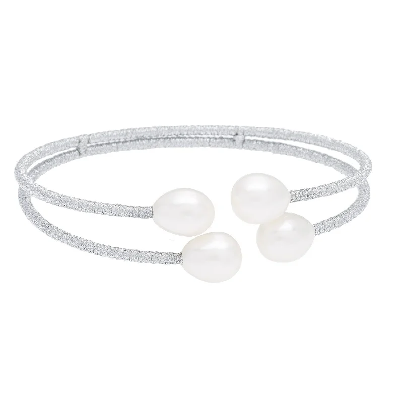 Pearl Bracelet Sets with Matching Earrings for a Coordinated LookDaVonna Thread and White Freshwater Pearl 2-row Bangle Bracelet