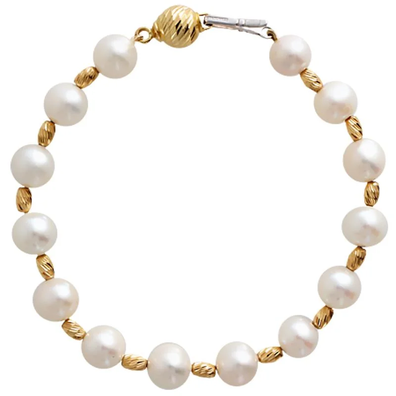 Pink Freshwater Pearl Bracelets with Cubic Zirconia Embellishments for a Feminine Touch18K Yellow Gold Pearl Bracelet