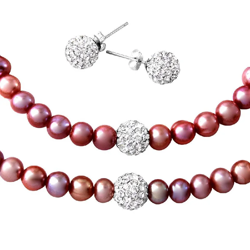 Unisex Pearl Bracelets with Abstract Artwork - Engraved Metal LinksFresh Water Pink Pearl Set with CZ Encrusted Sterling Silver Beads - PJS00001PNK