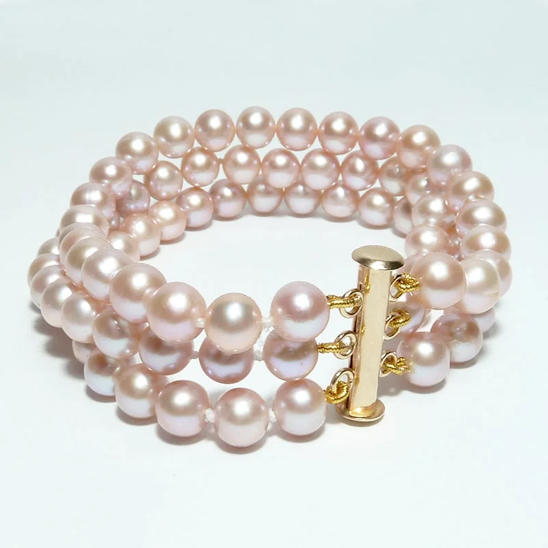 Pearl Bracelets with Adjustable Screw - Closures for a Secure and Custom FitPink Pearl Triple Strand Bracelet | AAA 6-6.5mm Natural Freshwater