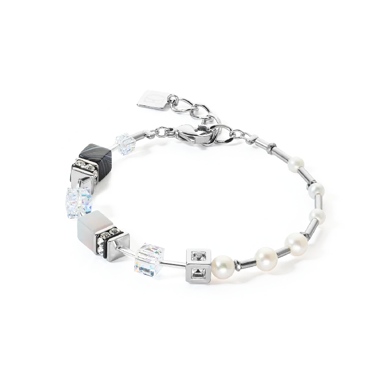 Pearl Bracelet Sets with Matching Earrings for a Coordinated LookBracelet GeoCUBE® Fusion Precious Pearl Mix silver-grey