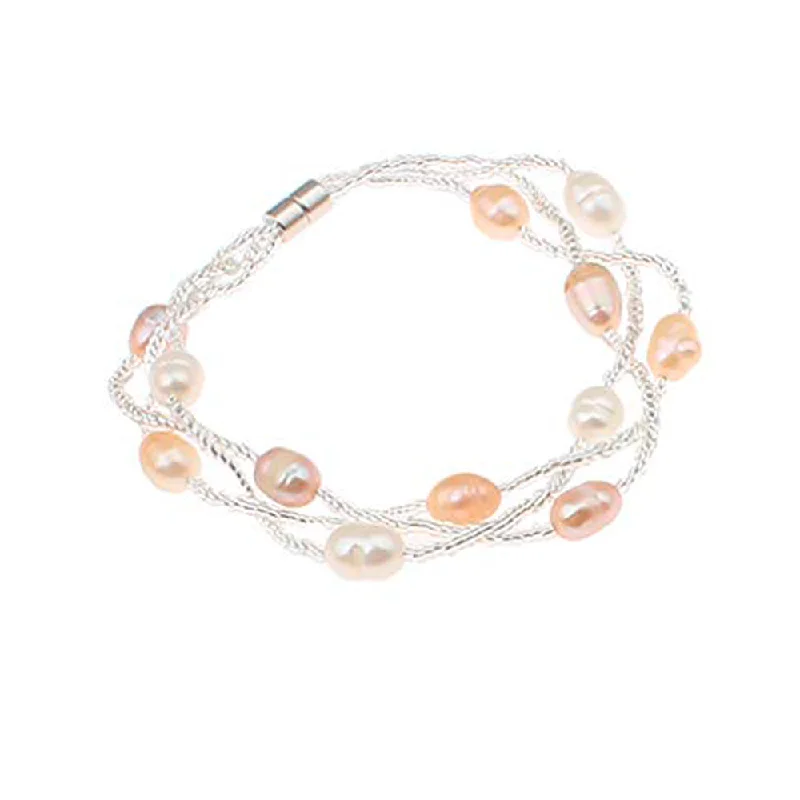 Leather - Wrapped Pearl Bracelets with Studded Details for a Rock - Chic VibeMulti-strand Freshwater Pearl Bracelet with Magnetic Clasp for Women