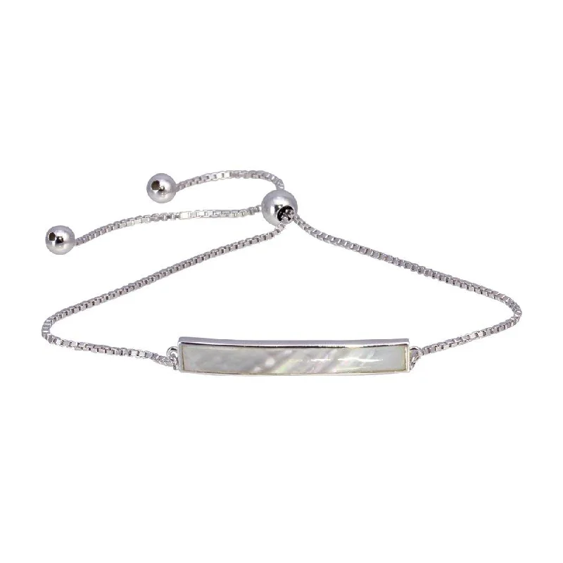 White Pearl and Crystal Bracelets for a Sparkling and Elegant LookRhodium Plated 925 Sterling Silver Synthetic Mother of Pearl Bar Chain Lariat Bracelet - GMB00067