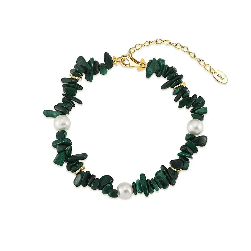 Vintage - Inspired Pearl Bracelets with Filigree and Enamel Details925 Silver Malachite Beaded Bracelet