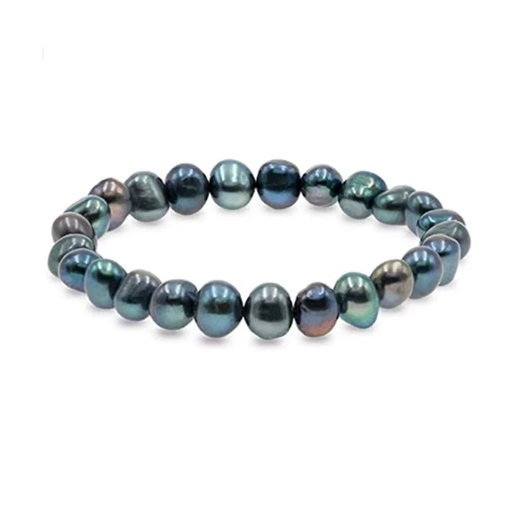 Black Tahitian Pearl Bracelets with Delicate Silver Chains for a Sophisticated StyleBlack Pearl Bracelet for Women 7-8mm Black Baroque Freshwater Pearl