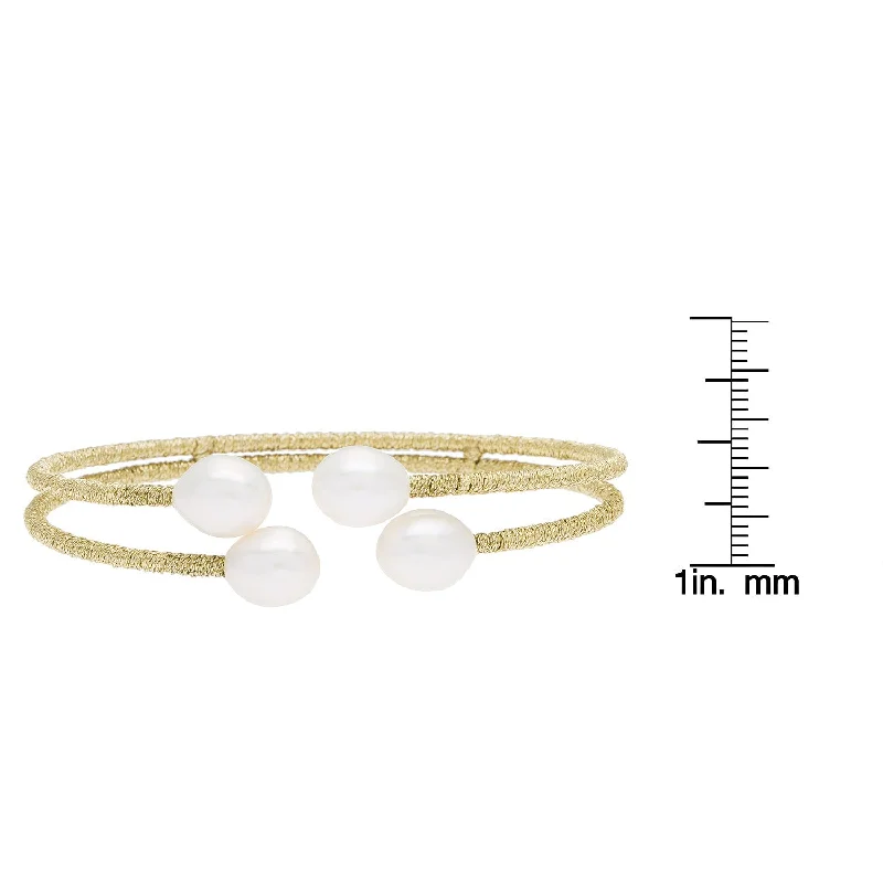 Men's Pearl and Leather Bracelets with Stainless Steel Accents for a Modern EdgeDaVonna Gold Thread and White Freshwater Pearl 2-row Bangle Bracelet