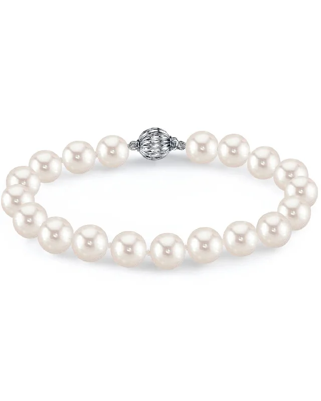 Leather - Wrapped Pearl Bracelets with Studded Details for a Rock - Chic Vibe6.5-7.0mm White Freshwater Pearl Bracelet - AAAA Quality