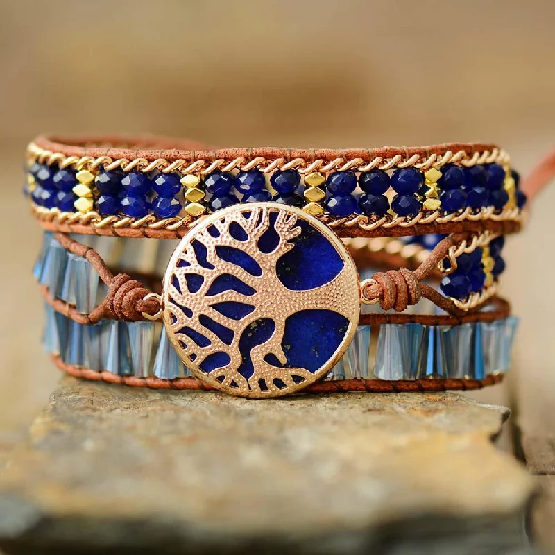 Wrap Bracelets with Heart - Shaped Pendants for a Romantic AppealLapis Lazuli Tree of Life Charm Wrap Bracelet