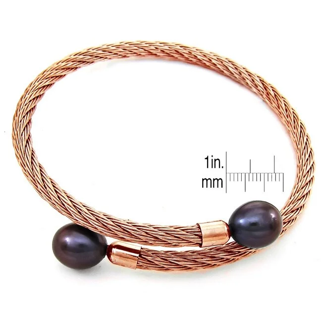 Children's Pearl Bracelets with Animal - Shaped Charms for a Cute AccessoryDaVonna Rose Stainless Steel 9-10mm Black Long Shape Pearl Expandable Bangle Bracelet