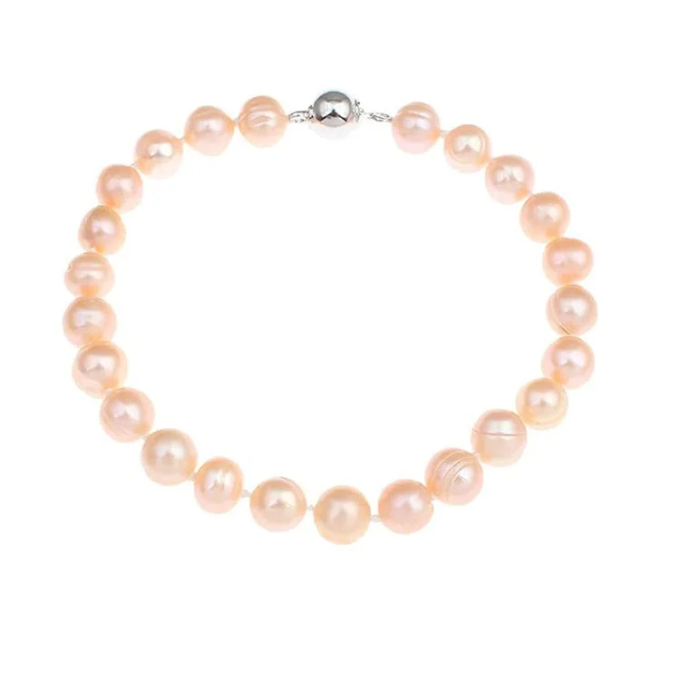 Geometric - Shaped Pearl Bracelets with Matte - Finished Metal for a Minimalist Aesthetic8-9mm Pink Freshwater Pearl Bracelet for Women and Girls