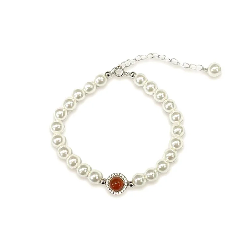 Adjustable Pearl Bracelets with Delicate Silk Cords for a Comfortable Fit925 Silver Red Agate Freshwater Pearl Bracelet