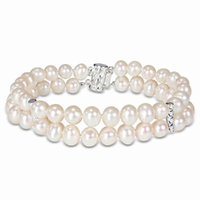 Akoya Pearl Bracelets with Rose Gold - Plated Clasps for a Glamorous AppearanceMiadora Sterling Silver Cultured Freshwater Pearl Two-strand Bracelet (6.5-7 mm)