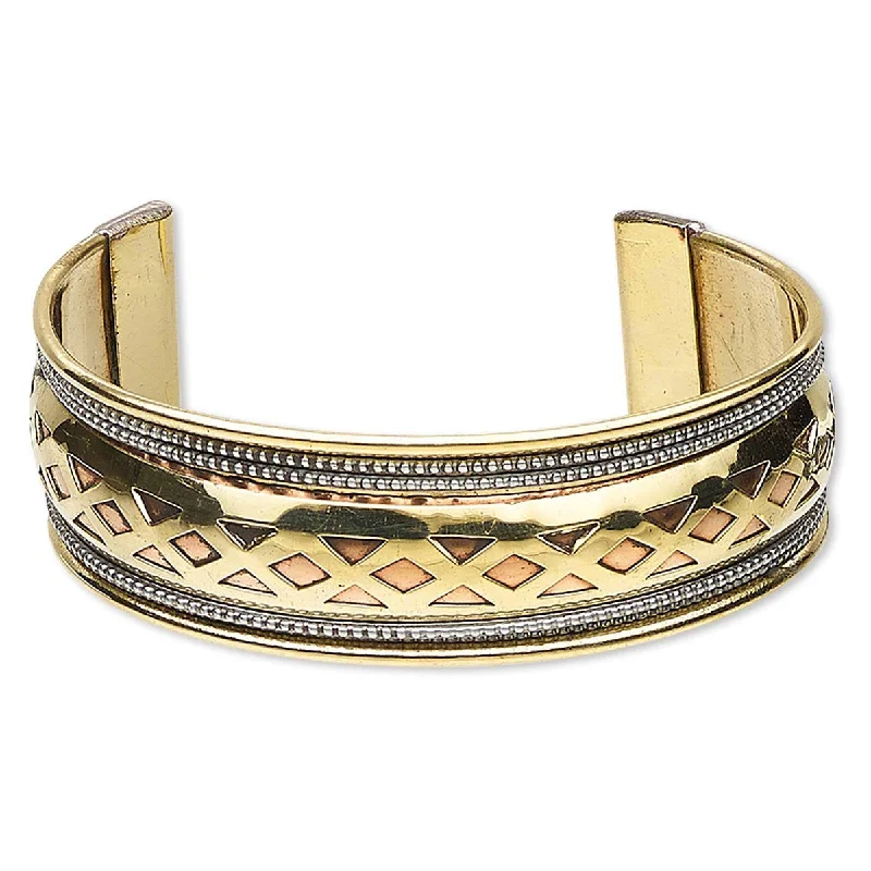 Stackable Women's Cuff Bracelets in Different Sizes and Materials for Layered StylingDiamond Cutout Brass Copper Steel Cuff Bracelet