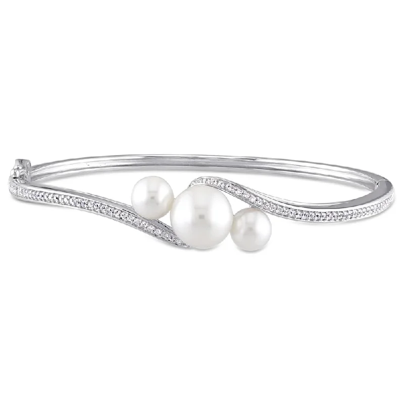 Leather - Wrapped Pearl Bracelets with Studded Details for a Rock - Chic VibeMiadora Sterling Silver Cultured Freshwater Pearl & Created White Sapphire 3-Stone Bypass Bangle (9-9.5 mm)