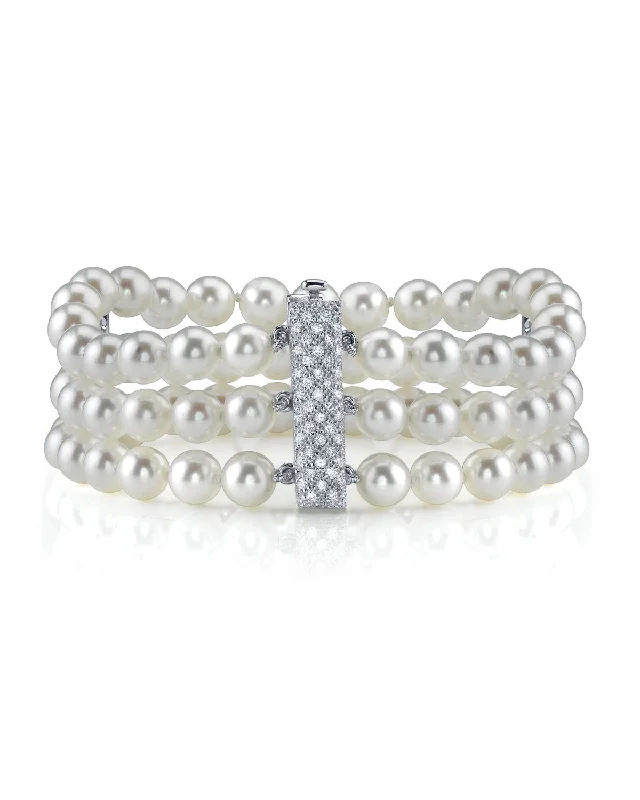 Stretch Pearl Bracelets with Elastic Cord for Easy WearHanadama Akoya Triple Pearl Bracelet with Diamonds