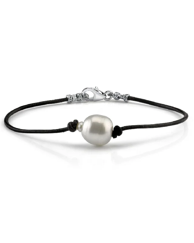 Geometric - Shaped Pearl Bracelets with Matte - Finished Metal for a Minimalist AestheticWhite South Sea Baroque Pearl Leather Bracelet 10mm