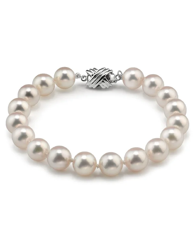 Akoya Pearl Bracelets with Rose Gold - Plated Clasps for a Glamorous AppearanceWhite Hanadama Japanese Akoya Pearl Bracelet, 8.0-8.5mm