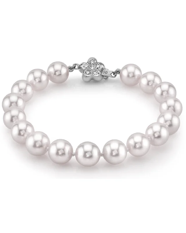 Handmade Pearl Bracelets with Polymer Clay Bead Accents for a Personal TouchWhite Japanese Akoya Pearl Bracelet, 8.0-8.5mm