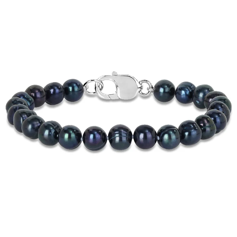 Pearl Bracelets with Adjustable Screw - Closures for a Secure and Custom FitMiadora 8-8.5mm Men's Black Cultured Freshwater Pearl Bracelet with Sterling Silver