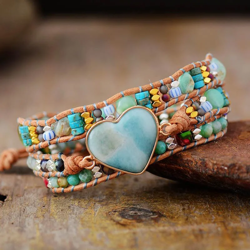 Gemstone - Studded Wrap Bracelets in Amethyst and TopazJasper & Amazonite Heart Charm Wrap Bracelet