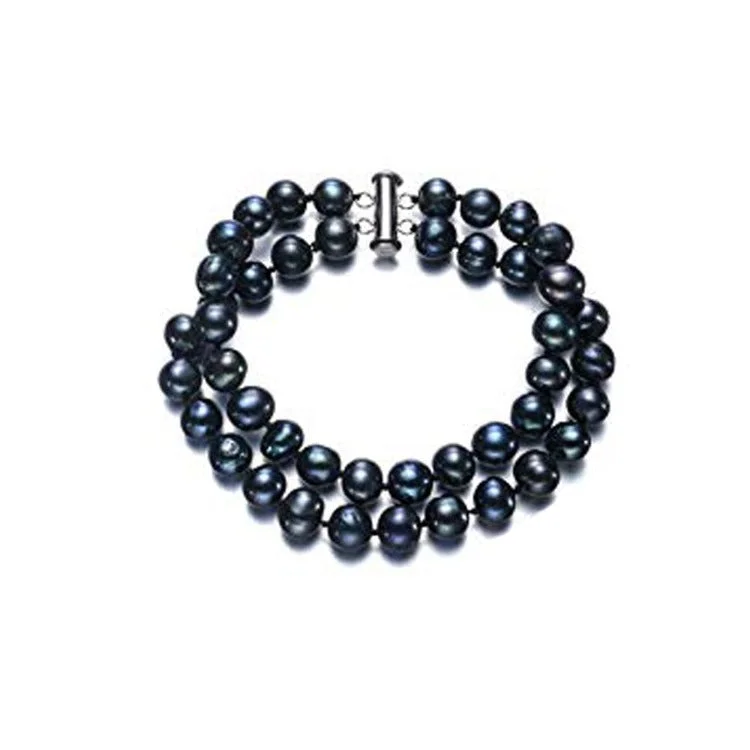 White Pearl and Crystal Bracelets for a Sparkling and Elegant LookWomen's Elegant 7mm AA Grade Black Freshwater Pearl Bracelet 18.5cm