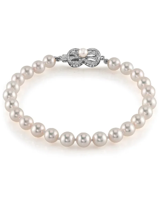 White Pearl and Crystal Bracelets for a Sparkling and Elegant LookWhite Japanese Hanadama Akoya Pearl Bracelet, 6.5-7.0mm