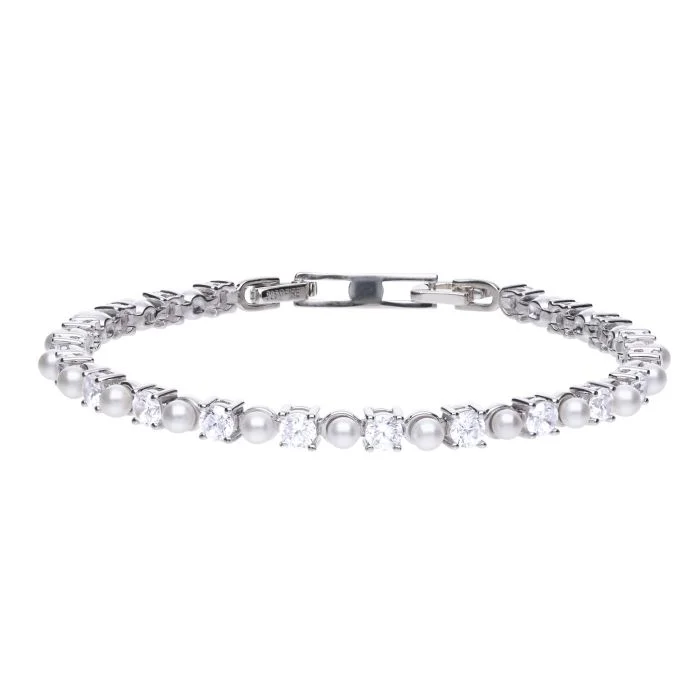 Pearl Bracelets with LED - Lit Clasps for a Glowing and Trendy AccessoryDiamonfire Silver Shell Pearl And Zirconia Tennis Bracelet B5302