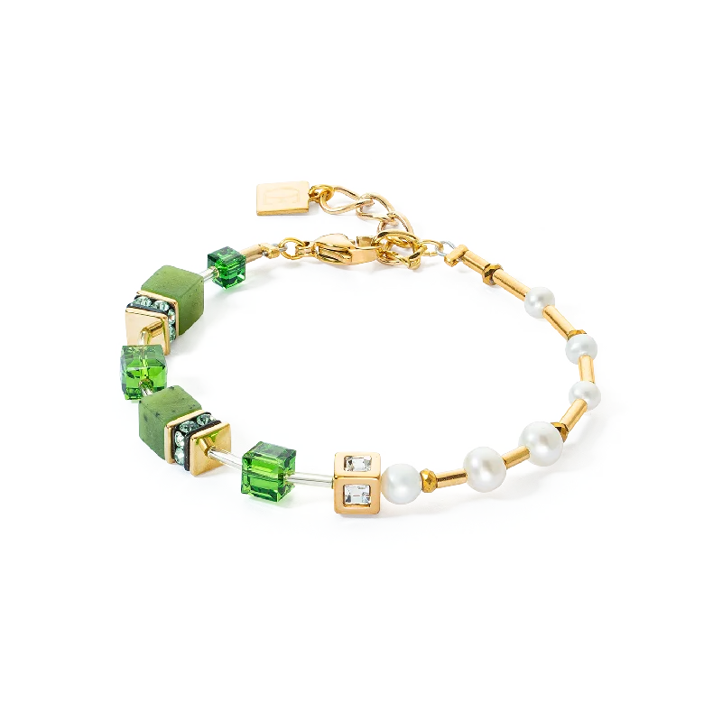 Pearl Bracelets with LED - Lit Clasps for a Glowing and Trendy AccessoryBracelet GeoCUBE® Fusion Precious Pearl Mix gold-green