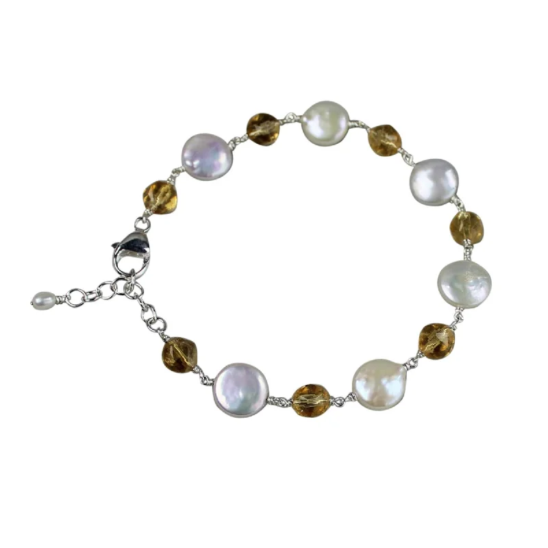 Pearl Bracelets with Celtic Knotwork - Inspired Chains for a Symbolic TouchCoin & Citrine Real Pearl Freshwater Cultured Station Adjustable Bracelet