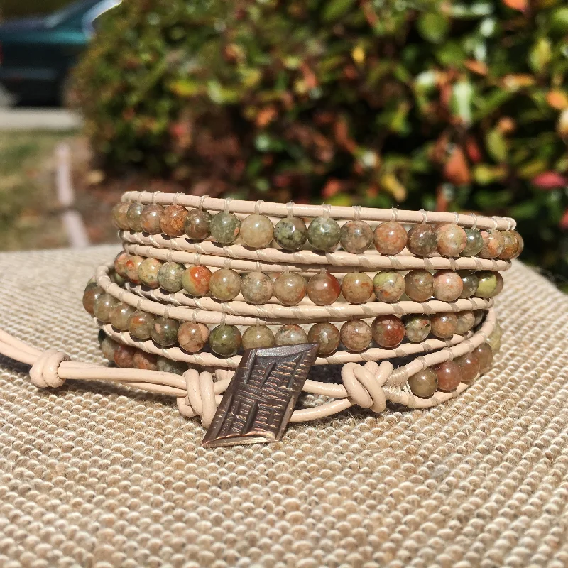 Wrap Bracelets in Bold Metallic Colors for a Fashion - Forward Statement4-Wrap Bracelet - Unakite