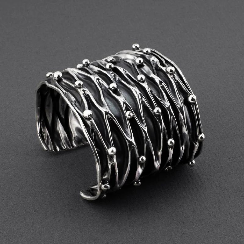 Women's Stainless Steel Cuff Bracelets with Geometric Designs for a Modern and Minimalist StyleExtra Wide Mexican Silver Corrugated Beaded Cuff Bracelet Women's Stainless Steel Cuff Bracelets with Geometric Designs for a Modern and Minimalist StyleExtra Wide Mexican Silver Corrugated Beaded Cuff Bracelet