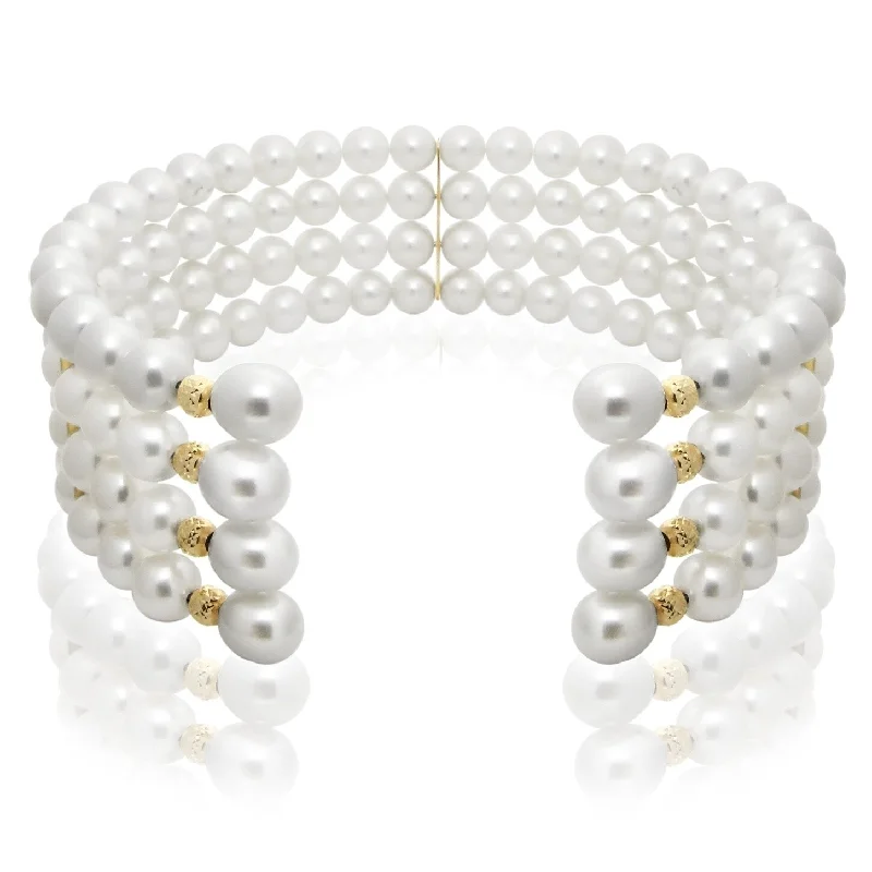 Geometric - Shaped Pearl Bracelets with Matte - Finished Metal for a Minimalist AestheticDaVonna 14k Yellow Gold White Freshwater Pearl 4-row Cuff Bracelet