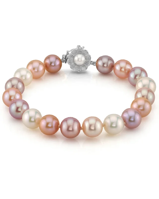 White Pearl and Crystal Bracelets for a Sparkling and Elegant Look8.5-9.5mm Multicolor Freshwater Pearl Bracelet - AAAA Quality