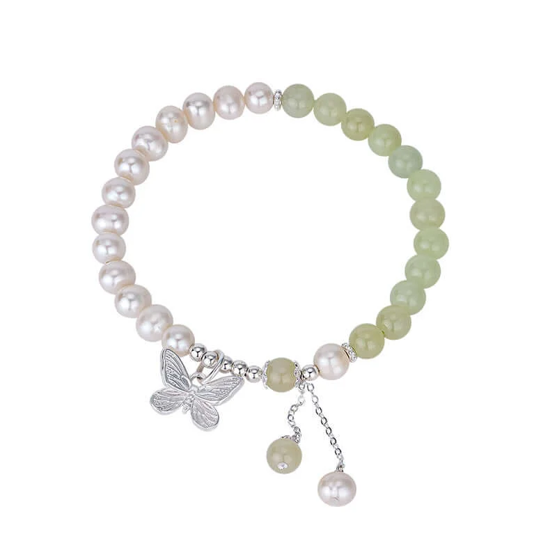 White Pearl and Crystal Bracelets for a Sparkling and Elegant Look925 Silver Green Jade Butterfly Bracelet