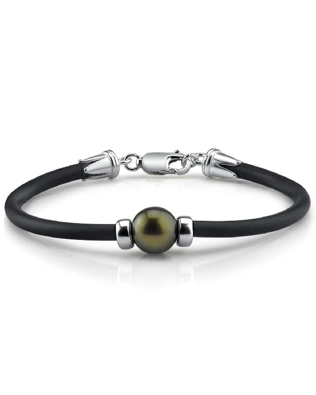 Pearl Bracelets with Celtic Knotwork - Inspired Chains for a Symbolic TouchBlack Tahitian Round Pearl on Rubber Poe Rava Bracelet