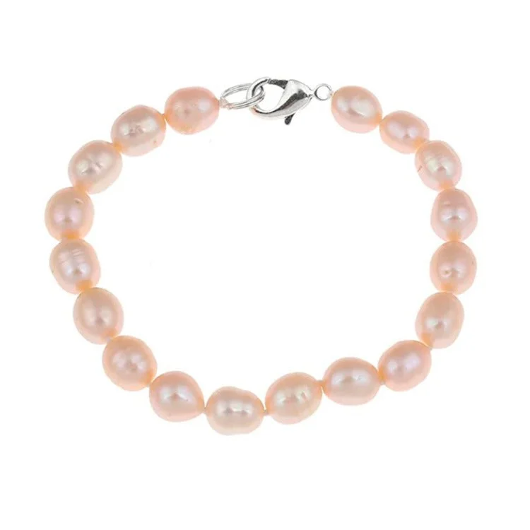 Akoya Pearl Bracelets with Rose Gold - Plated Clasps for a Glamorous AppearanceElegant 8mm  Pink Freshwater Pearl Bracelet for Women and Girls