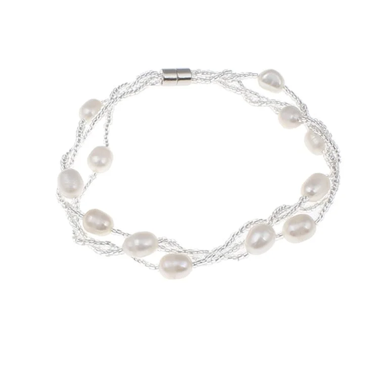 Geometric - Shaped Pearl Bracelets with Matte - Finished Metal for a Minimalist AestheticWomens Multi-strand White Pearl Bracelet