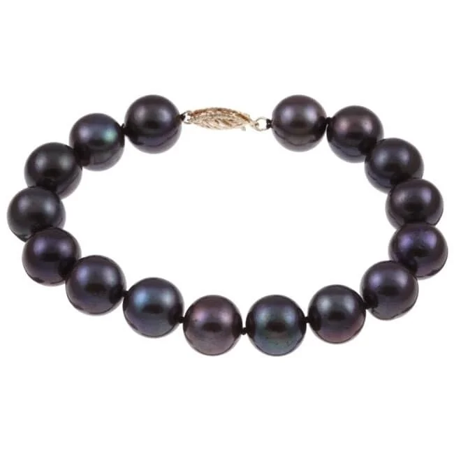 South Sea Pearl Bracelets with 18K Gold Clasps for a Luxurious LookDaVonna 14k Gold Black FW Pearl 8-inch Bracelet (10-11 mm)